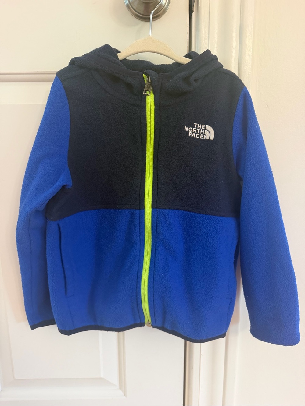 The North Face Kids Navy & Royal Blue Fleece Hoodie with Lime Zipper